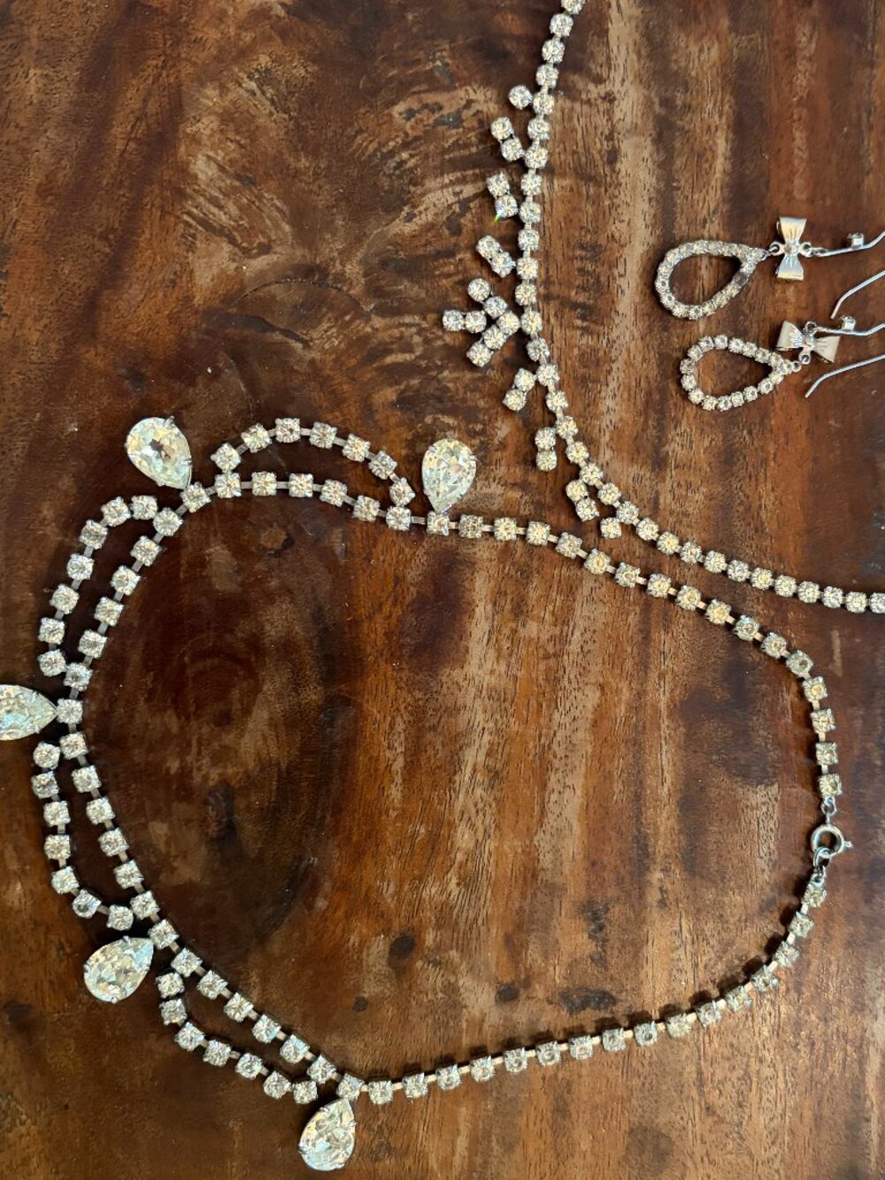 Vintage 1950s Rhinestone Festoon Swag Necklace Fringe Choker & Earrings Set